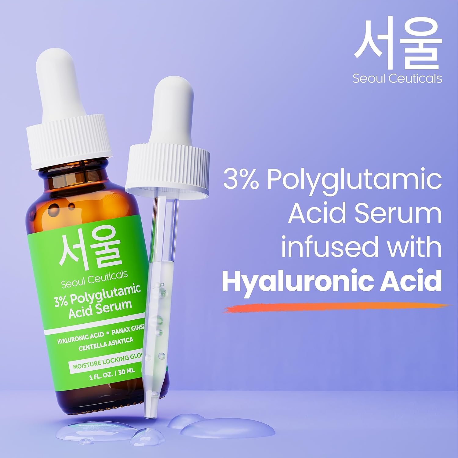 SeoulCeuticals Organic Polyglutamic Acid Serum - Korean Skin Care + Hyaluronic Acid + Centella Asiatica - K Beauty Anti Aging - Healthy Glowing Skin 1oz-4