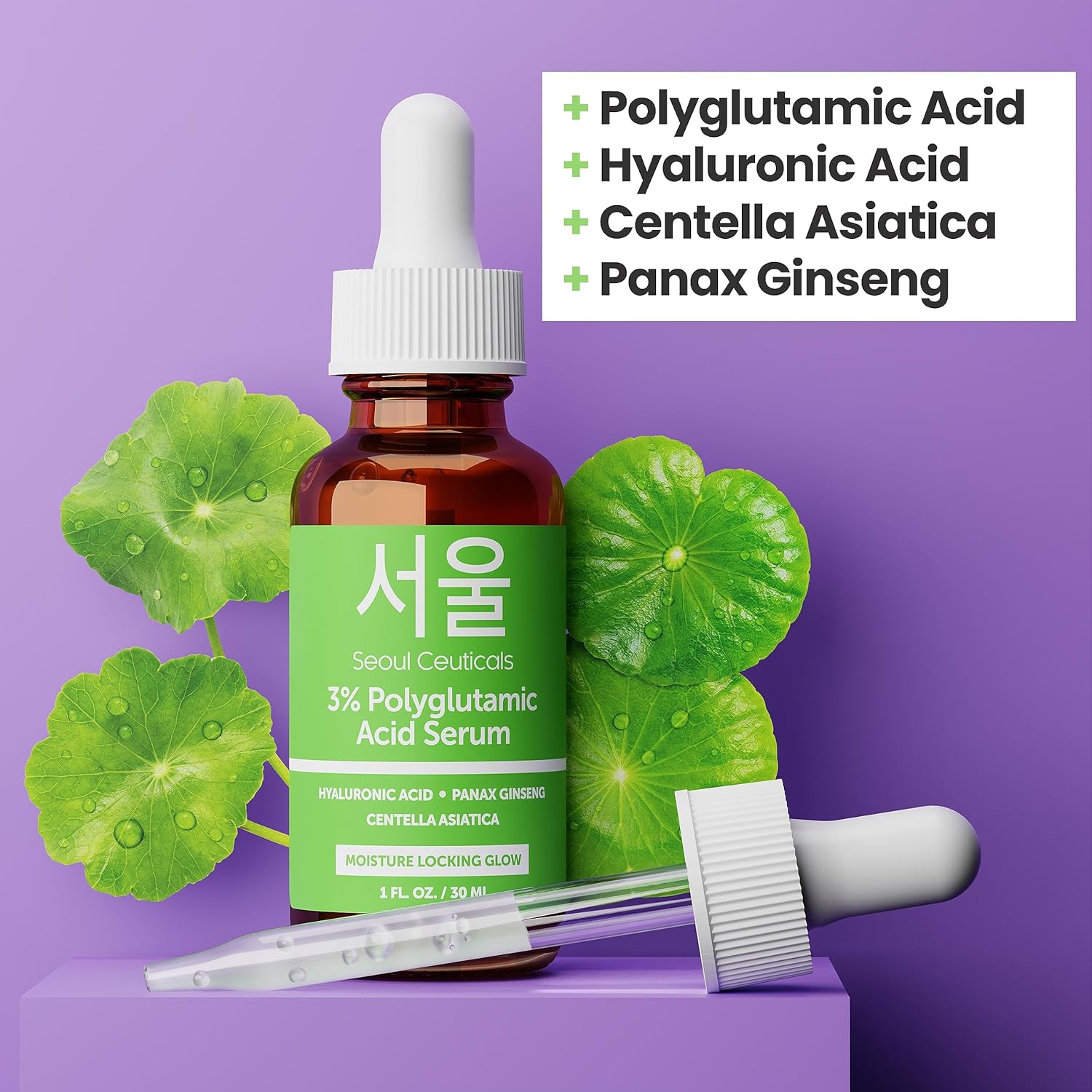 SeoulCeuticals Organic Polyglutamic Acid Serum - Korean Skin Care + Hyaluronic Acid + Centella Asiatica - K Beauty Anti Aging - Healthy Glowing Skin 1oz-5