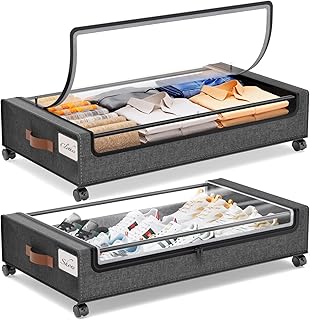 Yecaye Under Bed Storage with Wheels, 2Pack Under Bed Storage Containers, Under Bed Shoe Storage Organizer, Rolling Under Bed Metal Drawer for Clothes, Blankets(30.71 x 16.93 x 6.69 in)