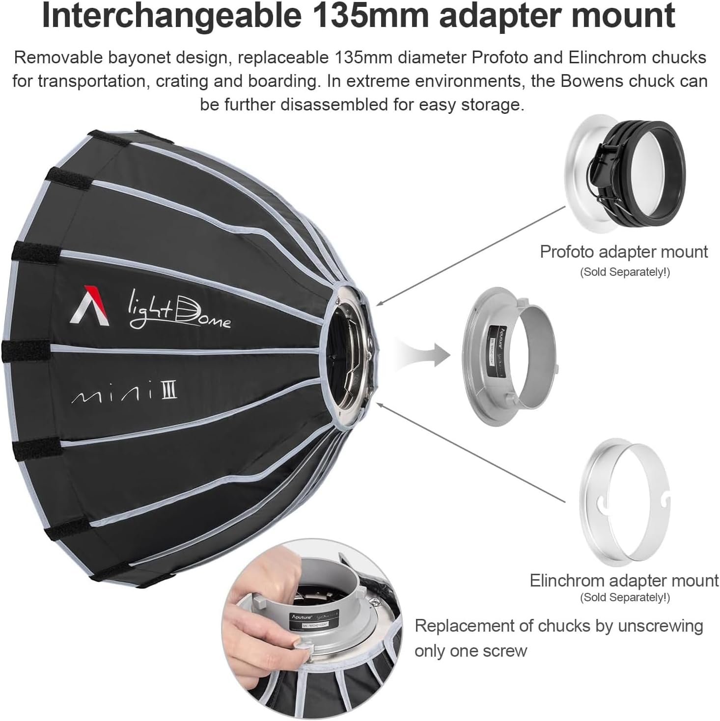 Aputure Light Dome Mini III Softbox,Bowens Mount Octagonal Softbox Quick-Setup Soft Light Modifier for Video Light Aputure Amaran 200/100/300c/150c/60d s/60x s-5