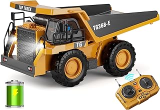 RC Dump Truck Toy, 9-Channel Remote Control Toy with Metal Bed & Light, Rechargeable Battery, Kids Construction Vehicle Truck Toys for 3+ Boys, Perfect 2024 Kid Birthday Gift for Ages 3-12+