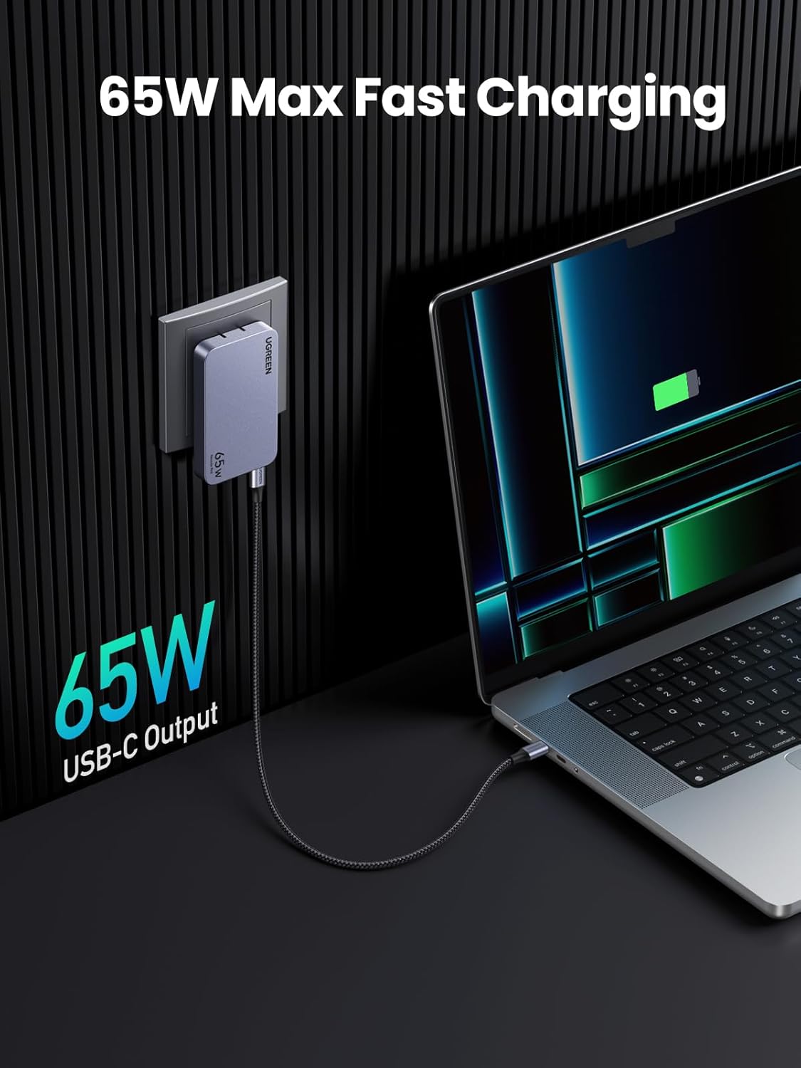 UGREEN Nexode Pro 65W USB C Charger Flat, 3-Port Ultra-Slim GaN Compact Fast PPS Wall Charger for MacBook Pro/Air, Pixelbook, iPad Pro, iPhone 16/15/14, Galaxy S24/S23/Note20, Pixel 8, Steam Deck-1