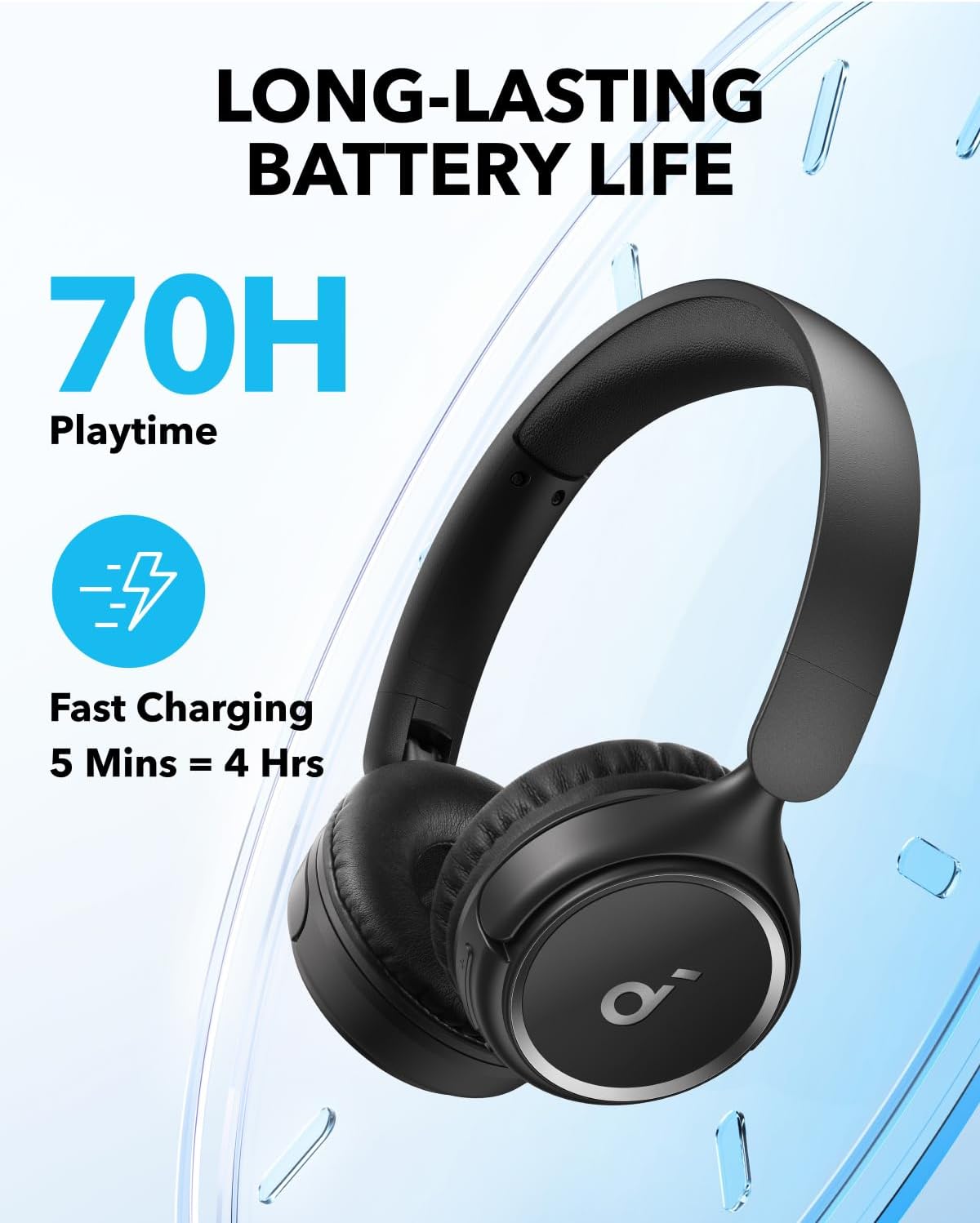 Soundcore H30i Wireless On-Ear Headphones, Foldable Design, Pure Bass, 70H Playtime, Bluetooth 5.3, Lightweight and Comfortable, App Connectivity, Multipoint Connection (Black)-2