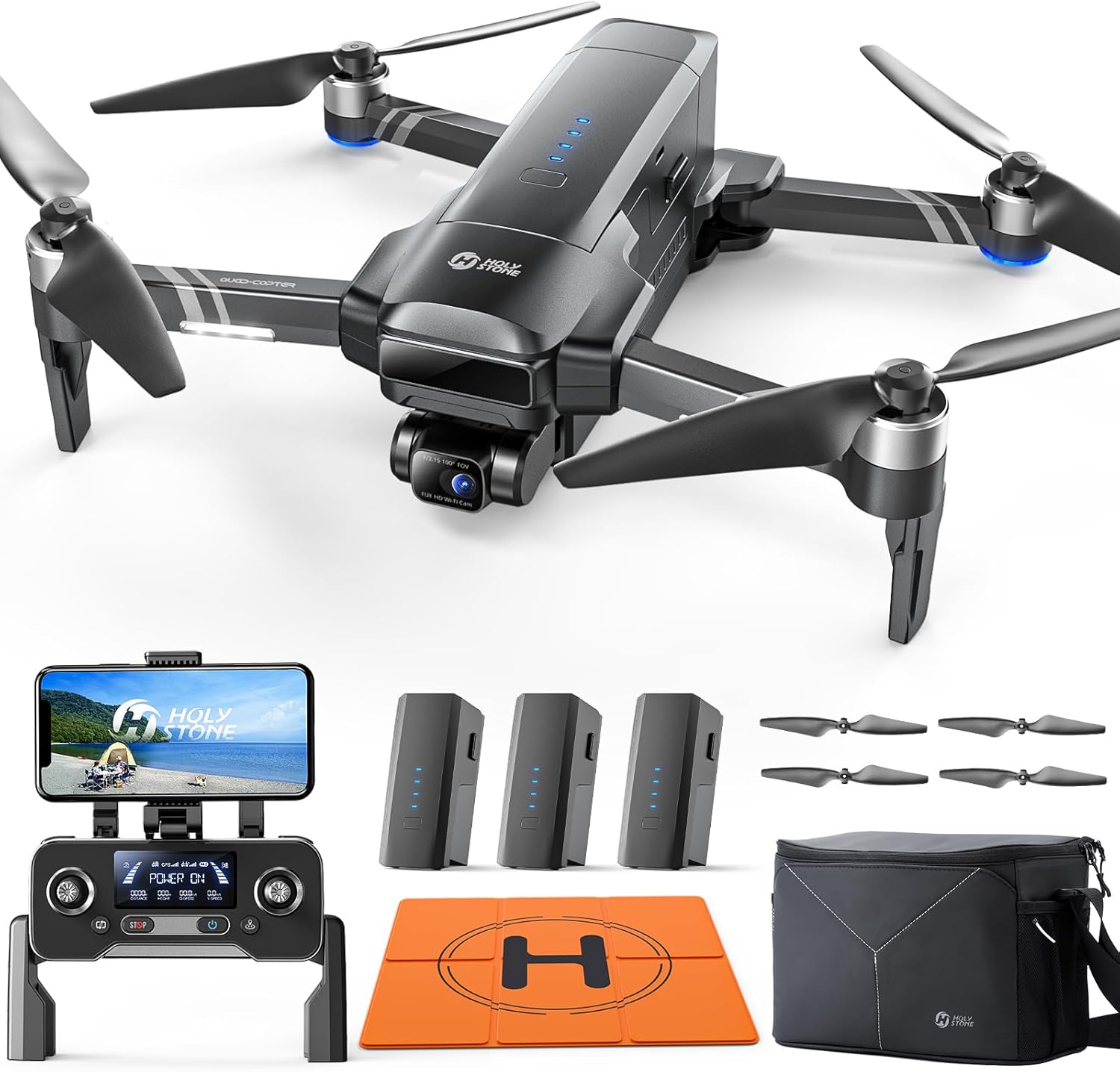 Holy Stone HS600 Drones with Camera for Adults 4K, FAA Remote ID Compliant, 2-Axis Gimbal & EIS Anti Shake, 3 Batteries 84-Min Flight Time, 10000 FT Range Transmission, 4K/30FPS, Drone Landing Pad-0