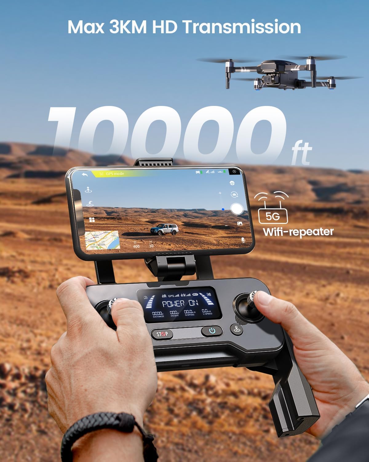 Holy Stone HS600 Drones with Camera for Adults 4K, FAA Remote ID Compliant, 2-Axis Gimbal & EIS Anti Shake, 3 Batteries 84-Min Flight Time, 10000 FT Range Transmission, 4K/30FPS, Drone Landing Pad-3