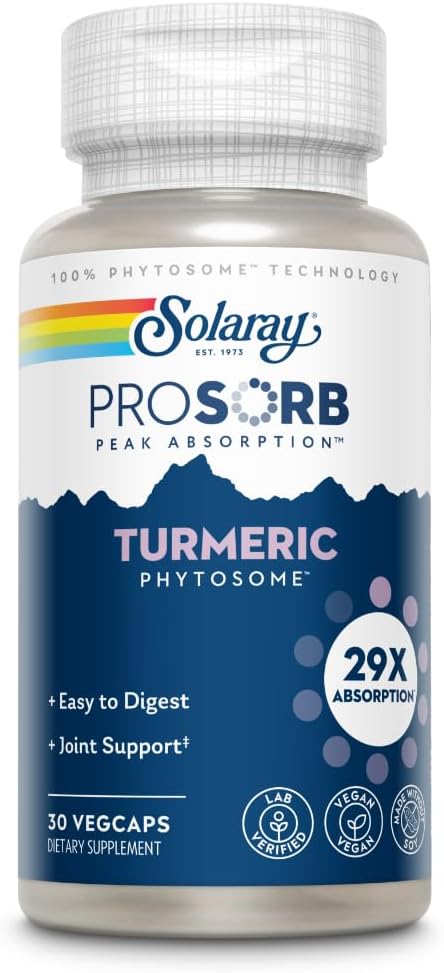 Solaray Turmeric Phytosome 500 mg - 29X Absorption Curcumin Supplements - Easy-to-Digest Turmeric Capsule for Joint Support - Vegan and Made Without Soy - 60-Day Guarantee - 30 Servings, 30 VegCaps-0