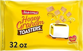 Malt-O-Meal Honey Graham Toasters Breakfast Cereal, Honey Graham Cereal Squares, Super Size Bagged Cereal, 32 OZ Resealable Cereal Bag