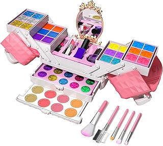 TEMI Kids Makeup Kit for Girl - 52 Pcs Pretend Makeup for Toddlers Kids, Girls Toys Washable Make Up, Non Toxic Toddlers Cosmetic for Little Girls, Princess Birthday Gift for Ages 3 4 5 6 7 8 Years