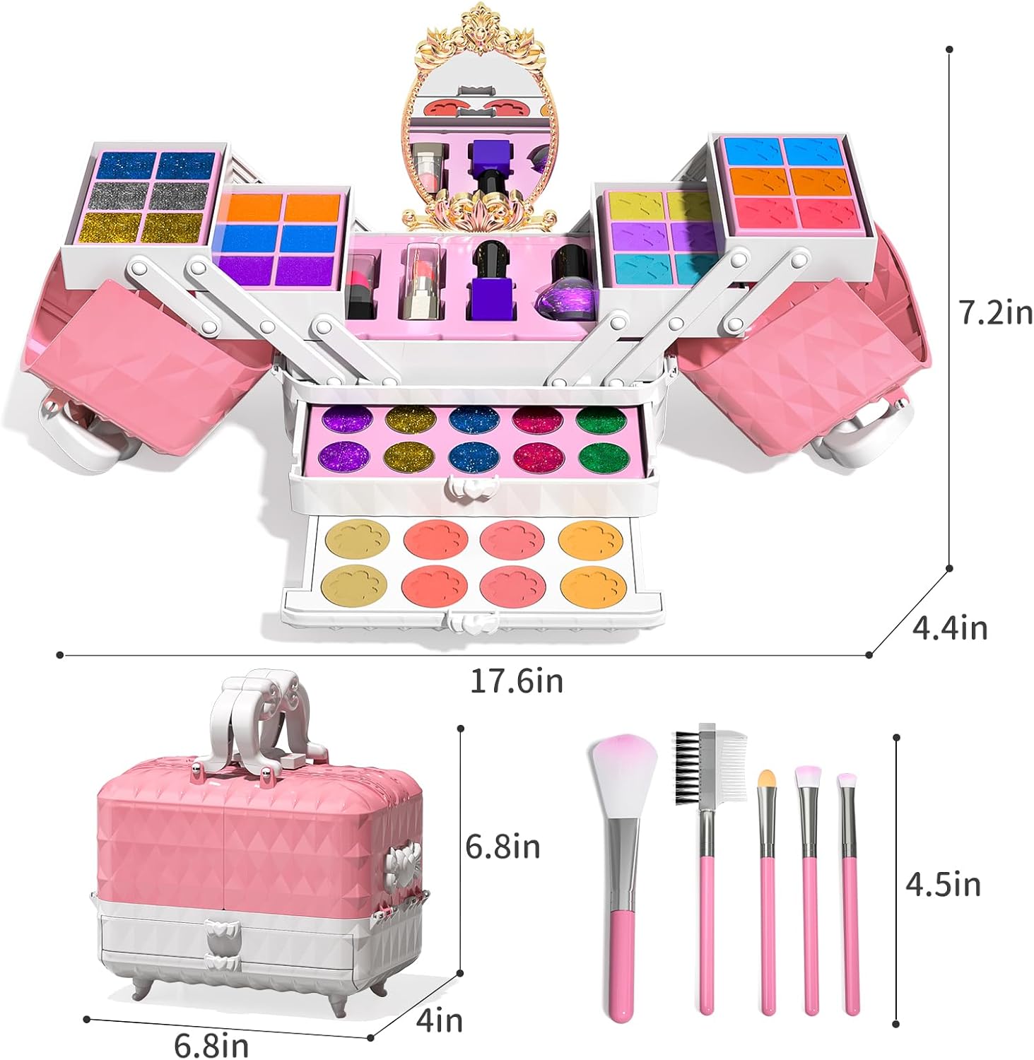 TEMI Kids Makeup Kit for Girl - 52 Pcs Pretend Makeup for Toddlers Kids, Girls Toys Washable Make Up, Non Toxic Toddlers Cosmetic for Little Girls, Princess Birthday Gift for Ages 3 4 5 6 7 8 Years-1