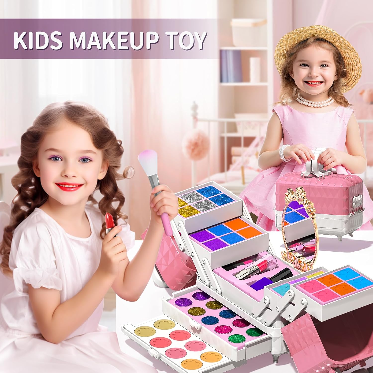 TEMI Kids Makeup Kit for Girl - 52 Pcs Pretend Makeup for Toddlers Kids, Girls Toys Washable Make Up, Non Toxic Toddlers Cosmetic for Little Girls, Princess Birthday Gift for Ages 3 4 5 6 7 8 Years-5