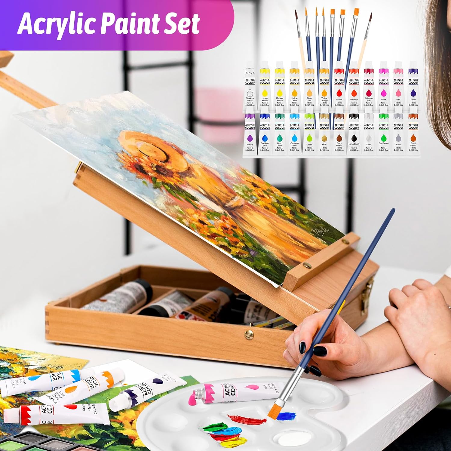 iBayam Deluxe Art Set, 195-Pack Artist Gift Box, Arts and Crafts Drawing Painting Kit Art Supplies for Adults Kids, Art Kits Paint Set with 24 Acrylic Paint, Sketchbook, Canvases, Crayons, Pencils-5