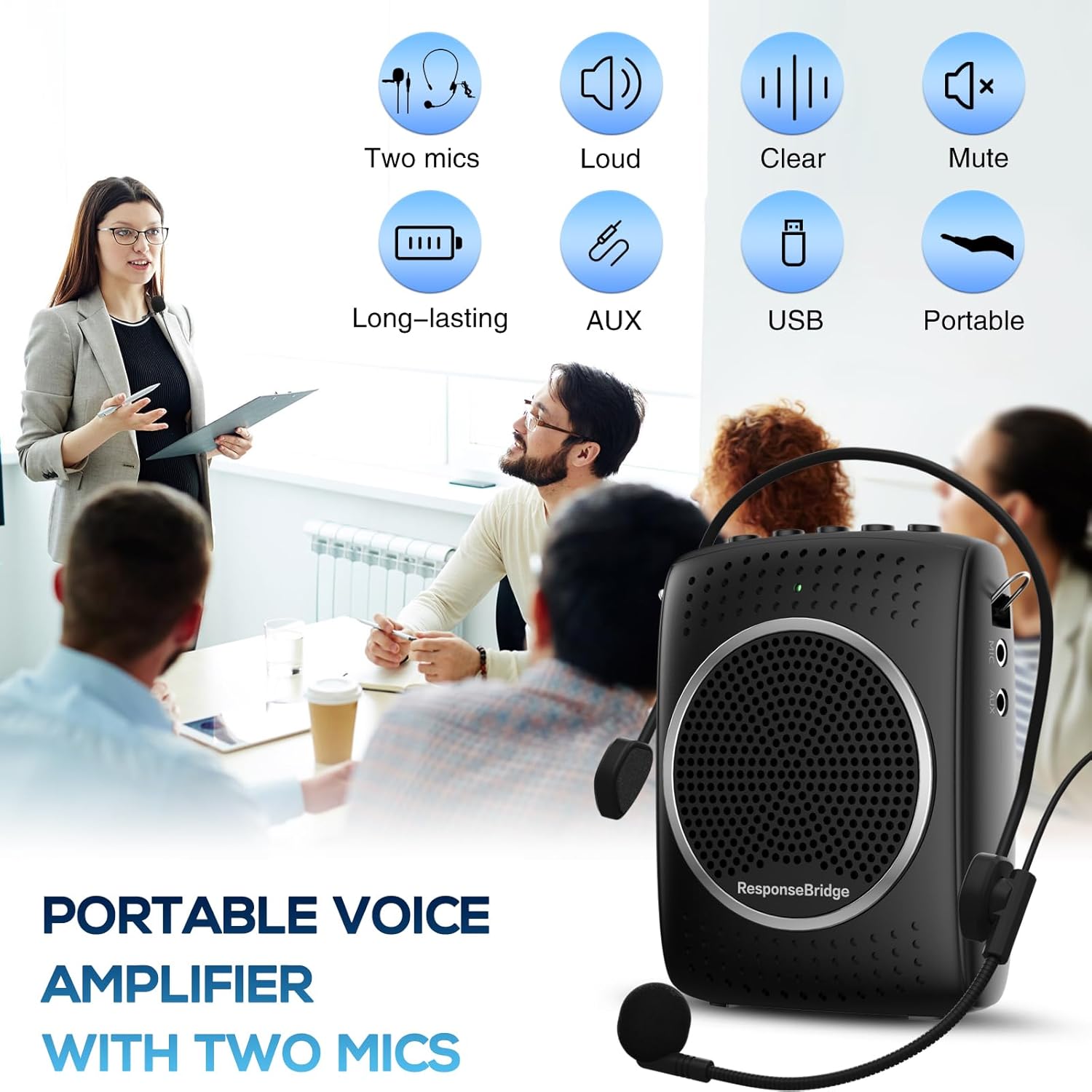 Voice Amplifier for Teachers Personal Lapel Microphone/Wired Microphone Headset - Loudly Rechargeable Portable Microphone with Speaker, 2000mAh Small Pa System with Headset Microphone Classroom ect-1