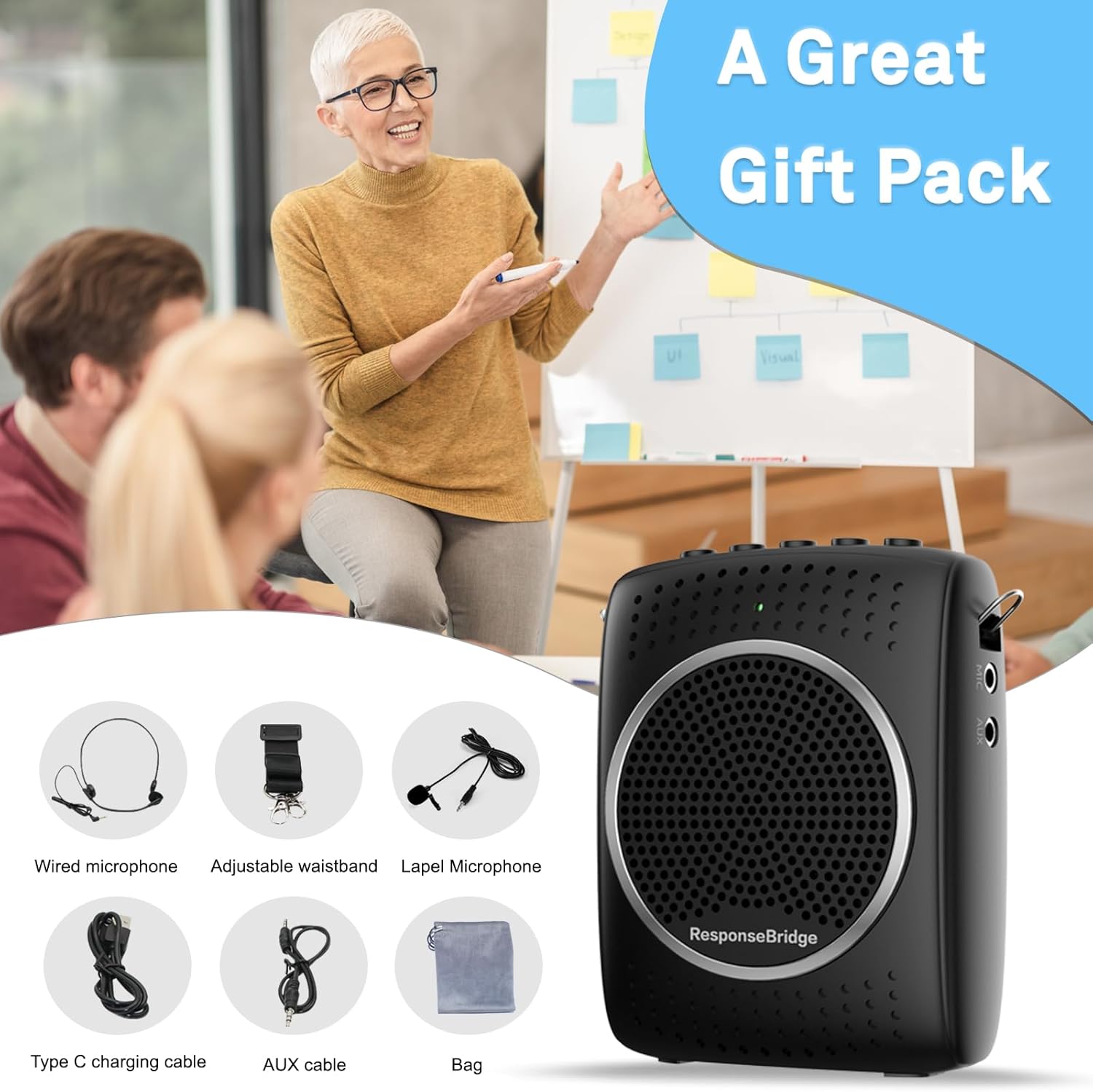 Voice Amplifier for Teachers Personal Lapel Microphone/Wired Microphone Headset - Loudly Rechargeable Portable Microphone with Speaker, 2000mAh Small Pa System with Headset Microphone Classroom ect-7