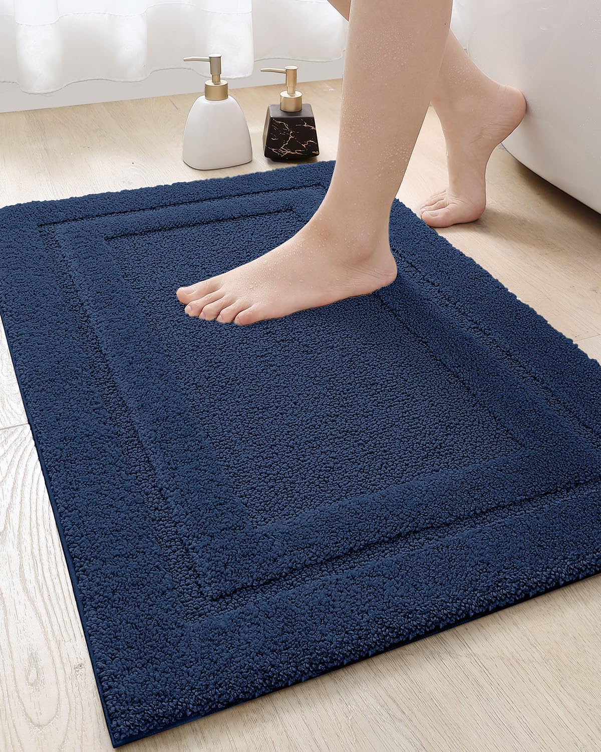 DEXI Bathroom Rugs Bath Mat, Absorbent Soft Bath Rug for Bathroom, Non Slip Washable Bathmat Shower Mats, Bathroom Mat Carpet for Tub, Bath Room Floor 16"x24" Navy-0