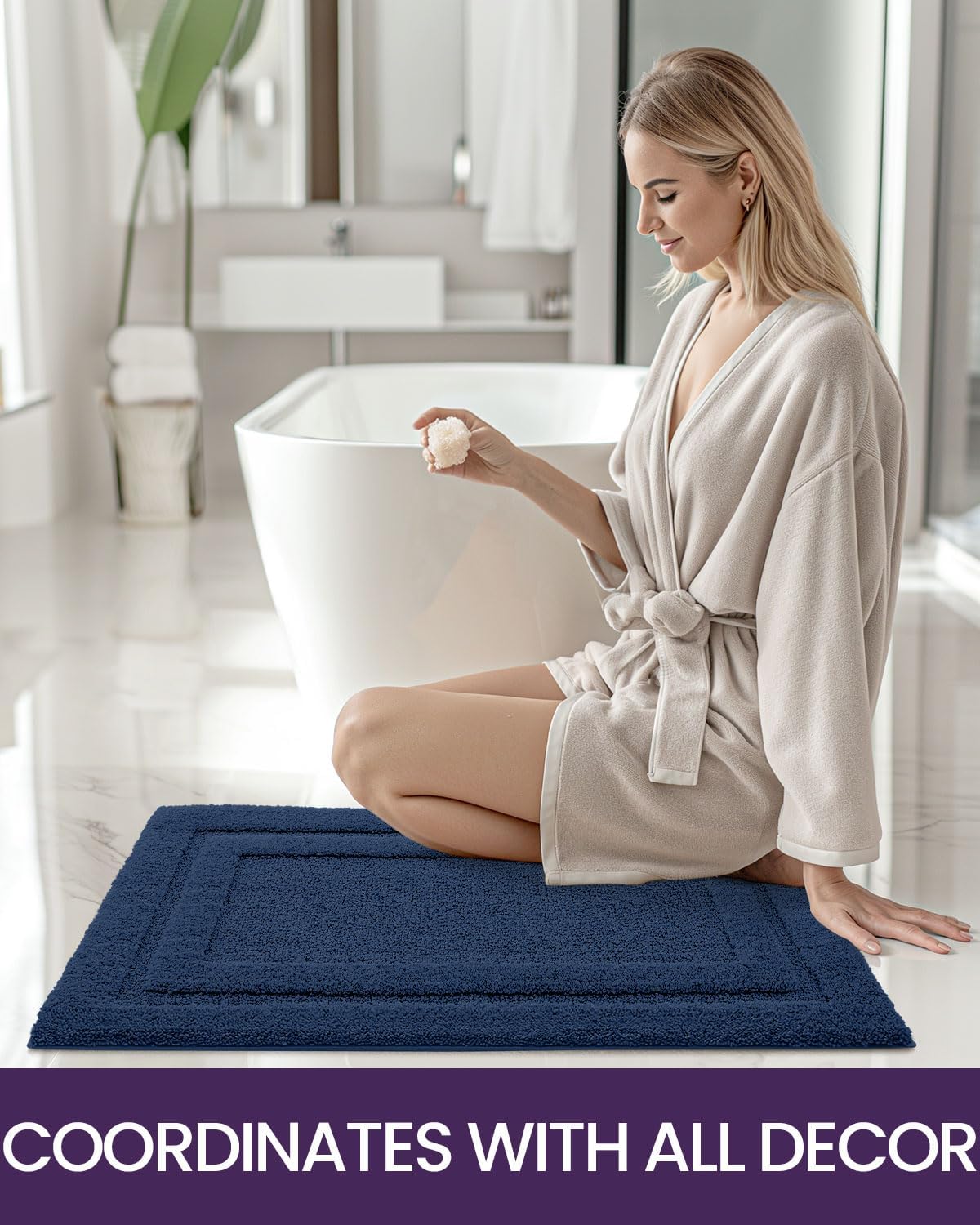 DEXI Bathroom Rugs Bath Mat, Absorbent Soft Bath Rug for Bathroom, Non Slip Washable Bathmat Shower Mats, Bathroom Mat Carpet for Tub, Bath Room Floor 16"x24" Navy-6