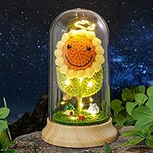 Crochet Sunflower Gifts for Women, Sun Flower Birthday Gifts for Grandma, in Plastic Dome Sunflower, for Her Mom Mothers Day Christmas Day Gifts (A - Sunflower 4.3 in X 7.5 in)