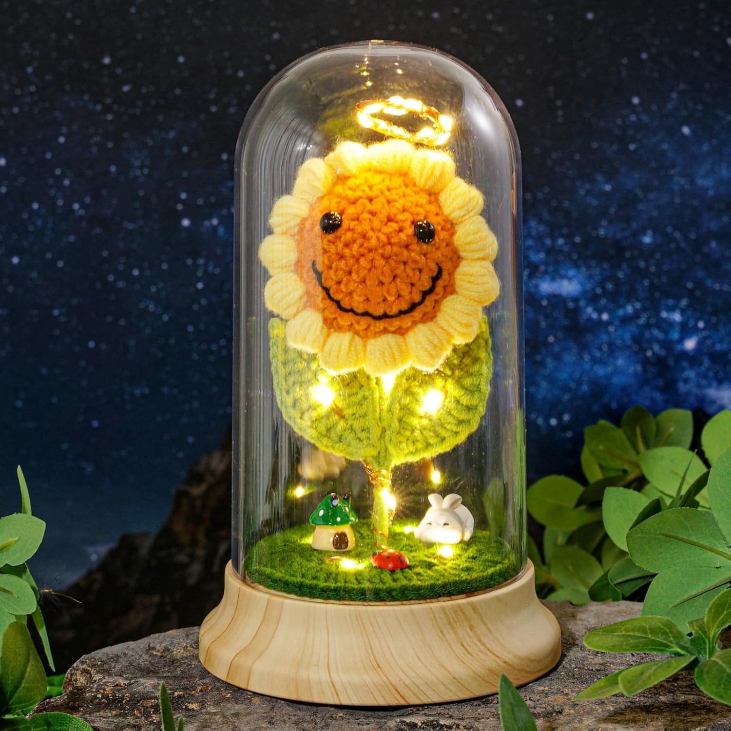 Crochet Sunflower Gifts for Women, Sun Flower Birthday Gifts for Grandma, in Plastic Dome Sunflower, for Her Mom Mothers Day Christmas Day Gifts (A - Sunflower 4.3 in X 7.5 in)-0