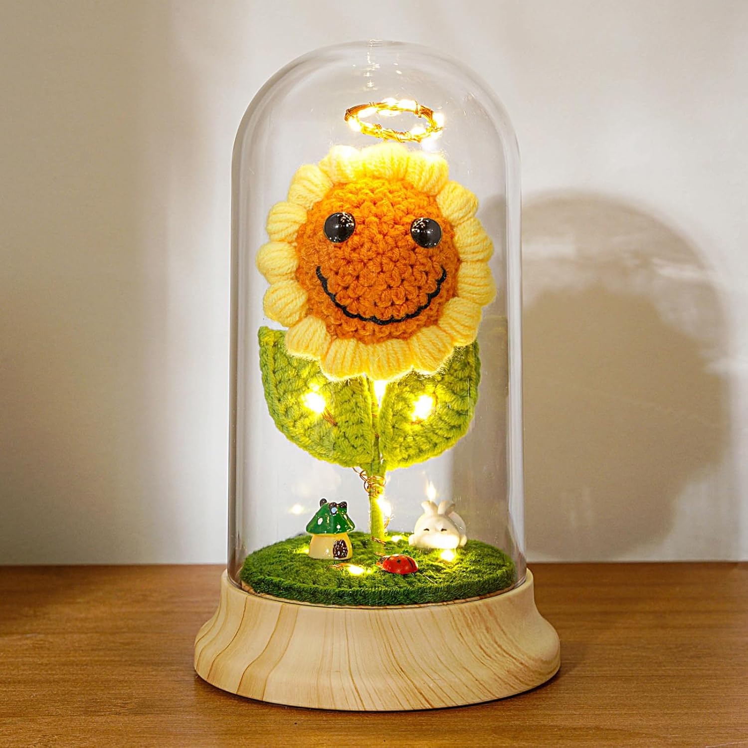 Crochet Sunflower Gifts for Women, Sun Flower Birthday Gifts for Grandma, in Plastic Dome Sunflower, for Her Mom Mothers Day Christmas Day Gifts (A - Sunflower 4.3 in X 7.5 in)-3