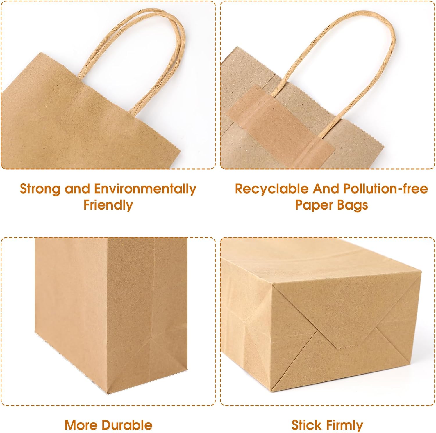 XPCARE 100Pcs Paper Gift Bags 5.25x3.25x8.25'', Small Paper Bags with Handles Bulk, Shopping Bags, Kraft Bags, Retail Bags, Party Bags Brown(Brown)-2