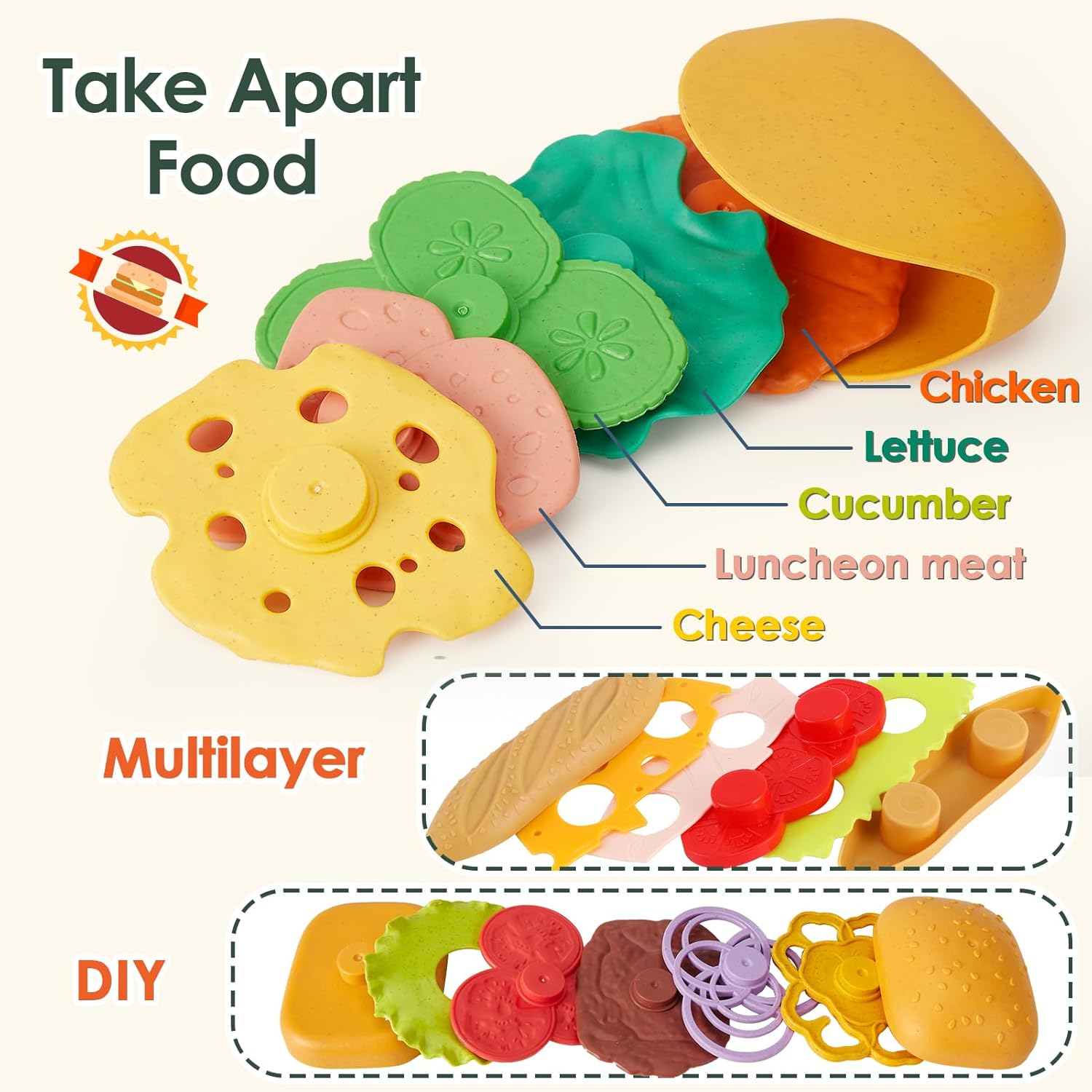 BUYGER Fast Food Play Food Toys for Kids Toddler Children Toy Kitchen Accessories Playset Plastic Toy Food Sets Pretend Play Gifts for 3 4 5+ Years Old-1