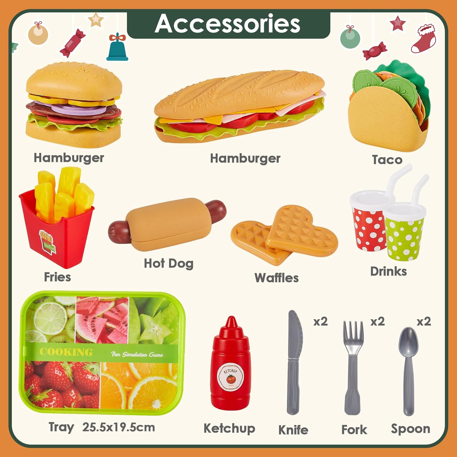 BUYGER Fast Food Play Food Toys for Kids Toddler Children Toy Kitchen Accessories Playset Plastic Toy Food Sets Pretend Play Gifts for 3 4 5+ Years Old-4