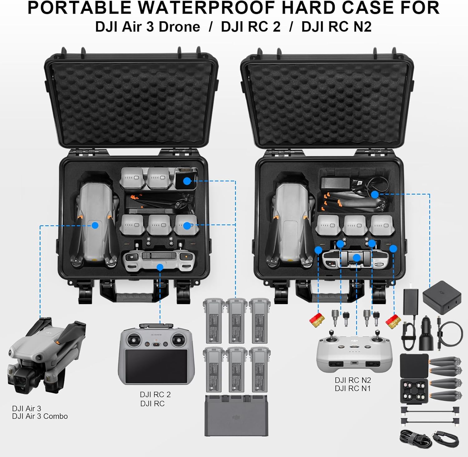 Lekufee Waterproof Hard Case Compatible with DJI Air 3S/DJI Air 3 Drone/Fly More Combo/DJI RC 2/DJI RC N3/N2 Remote Controller and Accessories(Case Only)-1