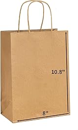 METAPRINT 100 Pack 8x4.5x10.8 Inch Medium Paper Gift Bags with Handles Bulk, Brown Kraft Paper Bags for Grocery Shopping Retail Bags, Birthday Party Favors Wedding Bags