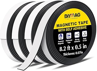 DIYMAG Magnetic Tape, 4 Rolls Magnetic Strip with Strong Self Adhesive Flexible Magnet Tape Roll for Craft DIY Projects, Whiteboards and Fridge Organization, 1/2" Wide x 1/14" Thick x 32Ft