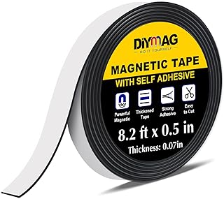 DIYMAG Magnetic Tape, 1 Roll Magnetic Strip with Strong Self Adhesive Flexible Magnet Tape Roll for Craft DIY Projects, Whiteboards and Fridge Organization, 1/2" Wide x 1/14" Thick x 8Ft