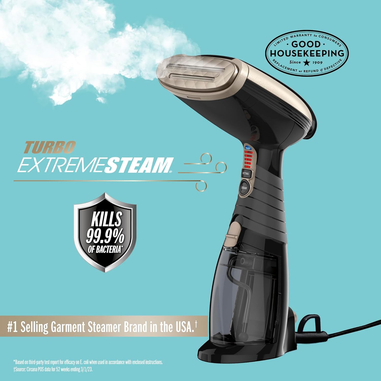 Conair Handheld Garment Steamer for Clothes, Turbo ExtremeSteam 1875W, Portable Handheld Design, Strong Penetrating Steam - Amazon Exclusive in Black (GS59B)-1