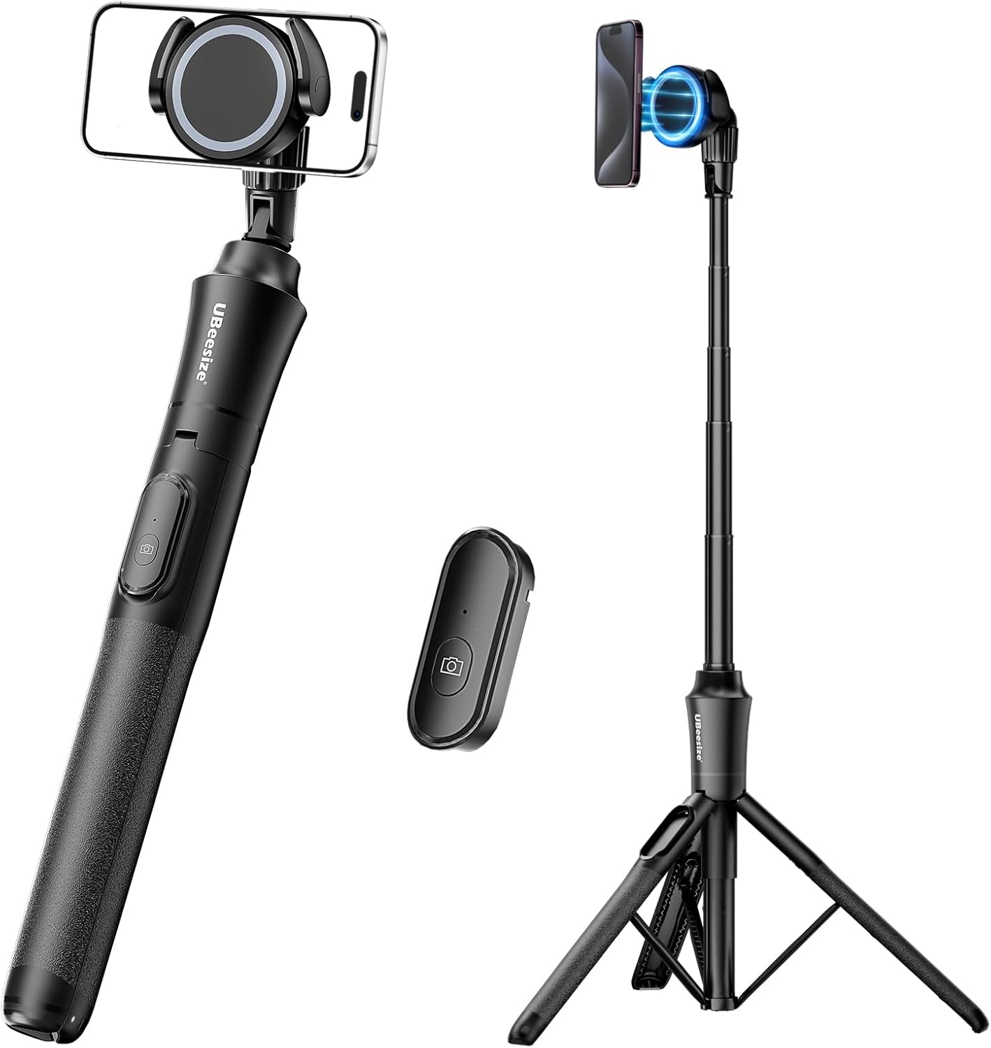 UBeesize 62'' Magnetic Selfie Stick Phone Tripod with Wireless Remote, Extendable Cell Phone Tripod Stand, Compatible with MagSafe, Cellphone Tripod for iPhone 15 14 13 12 Series and Android Phones-0