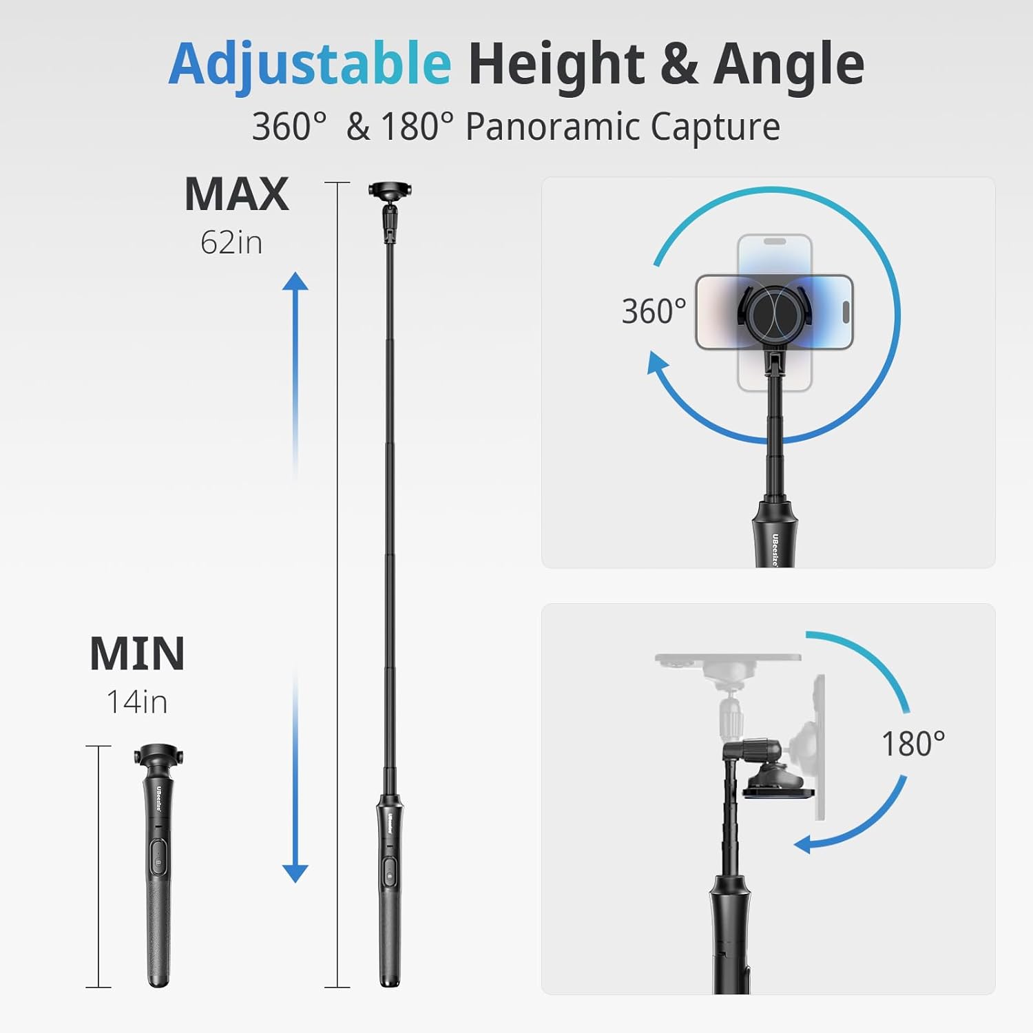 UBeesize 62'' Magnetic Selfie Stick Phone Tripod with Wireless Remote, Extendable Cell Phone Tripod Stand, Compatible with MagSafe, Cellphone Tripod for iPhone 15 14 13 12 Series and Android Phones-1