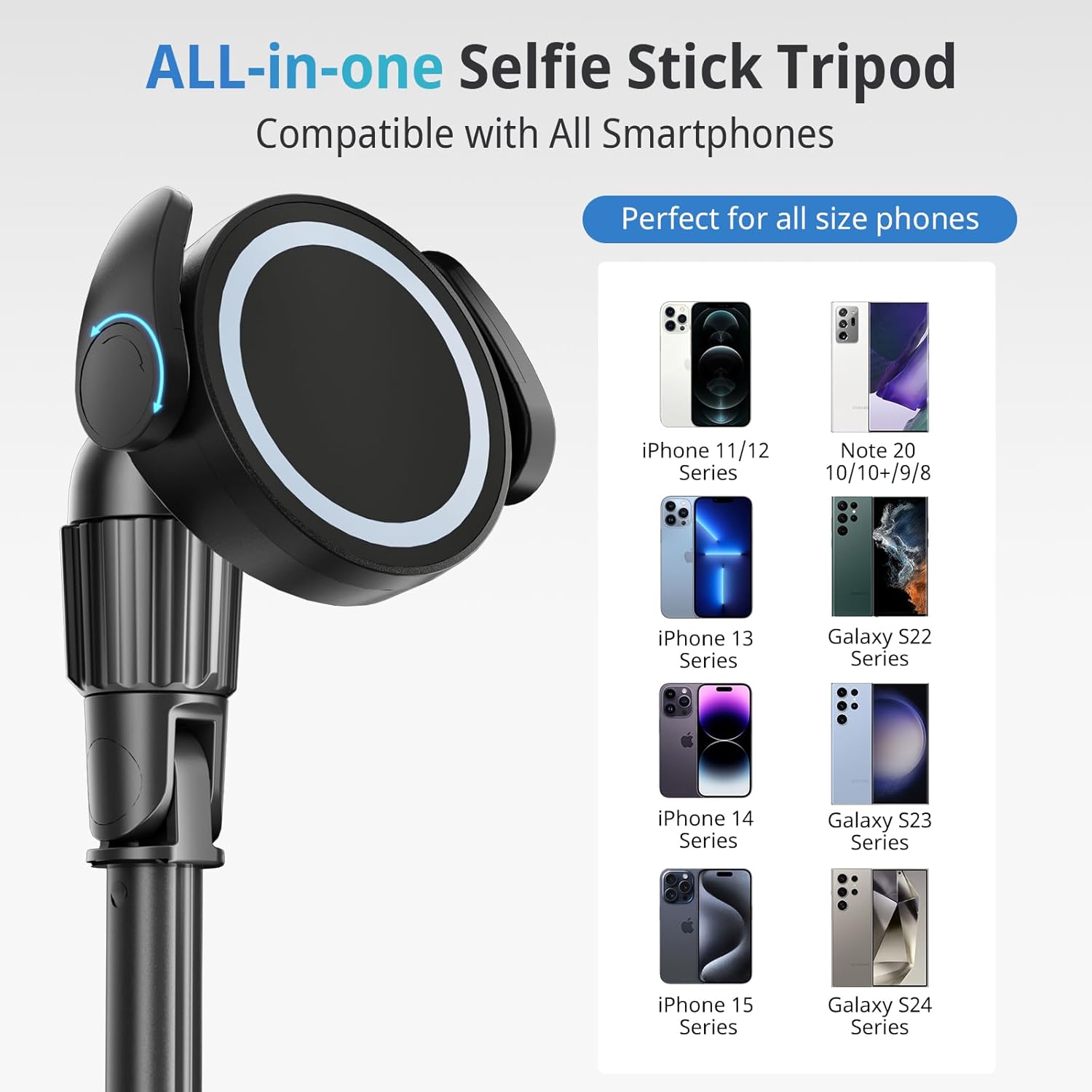 UBeesize 62'' Magnetic Selfie Stick Phone Tripod with Wireless Remote, Extendable Cell Phone Tripod Stand, Compatible with MagSafe, Cellphone Tripod for iPhone 15 14 13 12 Series and Android Phones-5