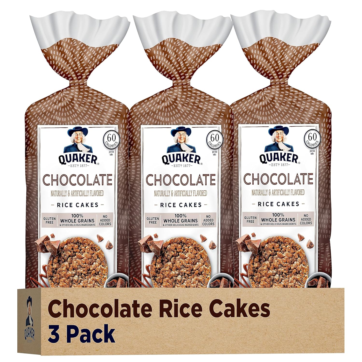 Quaker Large Rice Cakes, Chocolate, 7.23 oz Bags, (3 Pack), Gluten Free, Whole Grain, No Added Colors-0