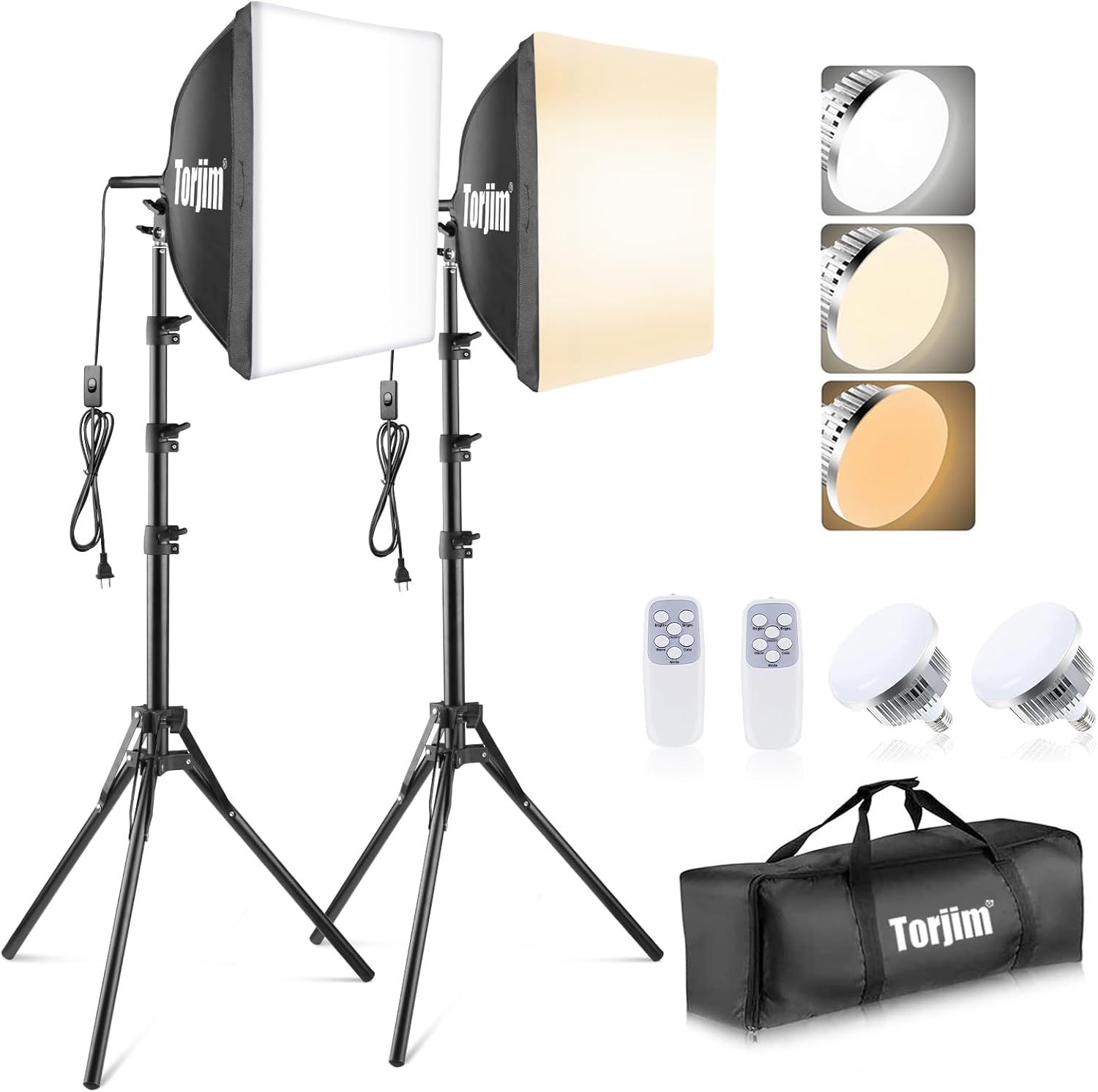 Torjim Softbox Photography Lighting Kit, 16'' x 16'' Professional Softbox Lighting Kit with 85W 3000-7500K LED Bulbs, Studio Lights for Photography/Video Recording/Live Streaming/Portraits Shooting-0