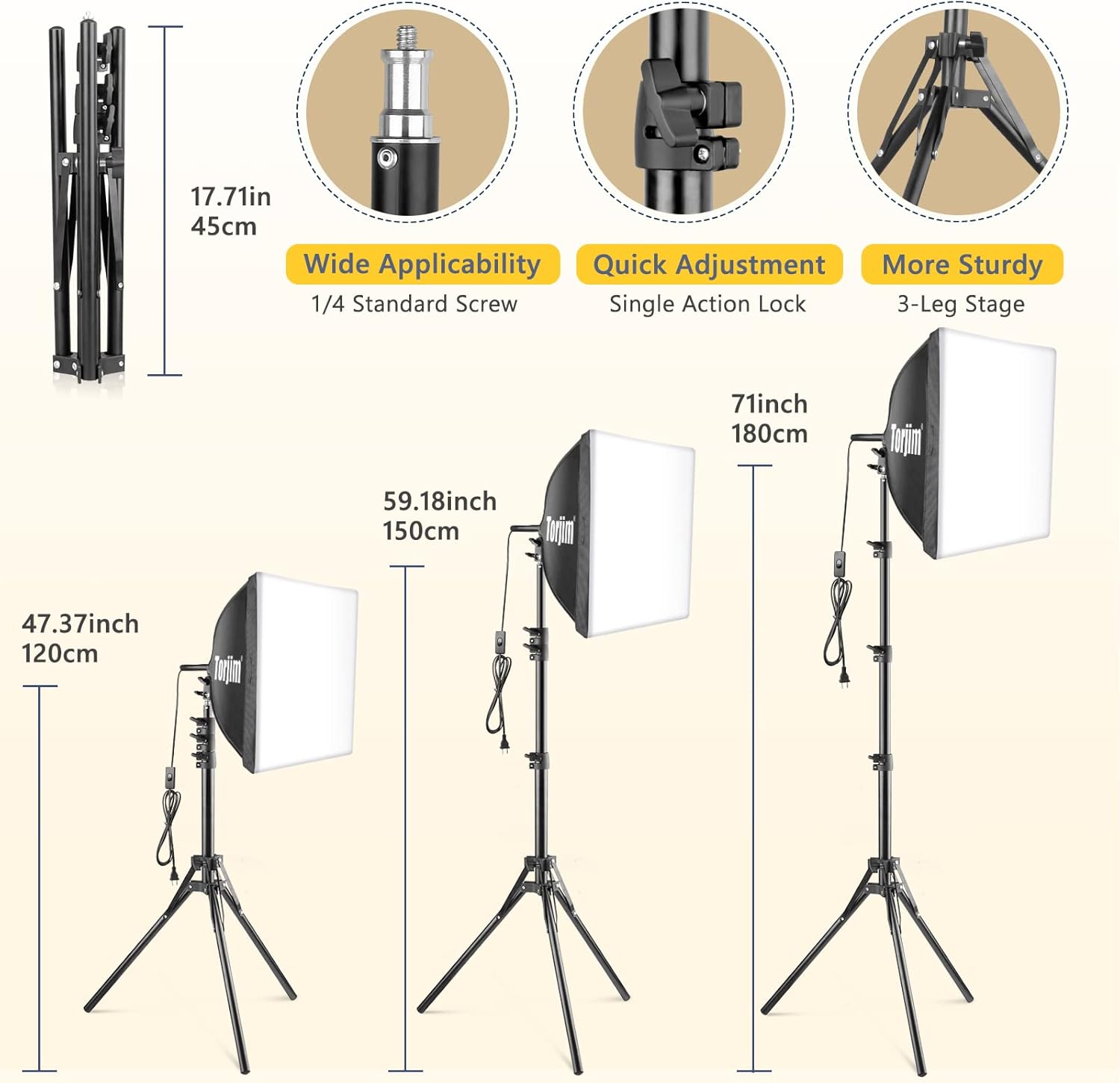 Torjim Softbox Photography Lighting Kit, 16'' x 16'' Professional Softbox Lighting Kit with 85W 3000-7500K LED Bulbs, Studio Lights for Photography/Video Recording/Live Streaming/Portraits Shooting-3