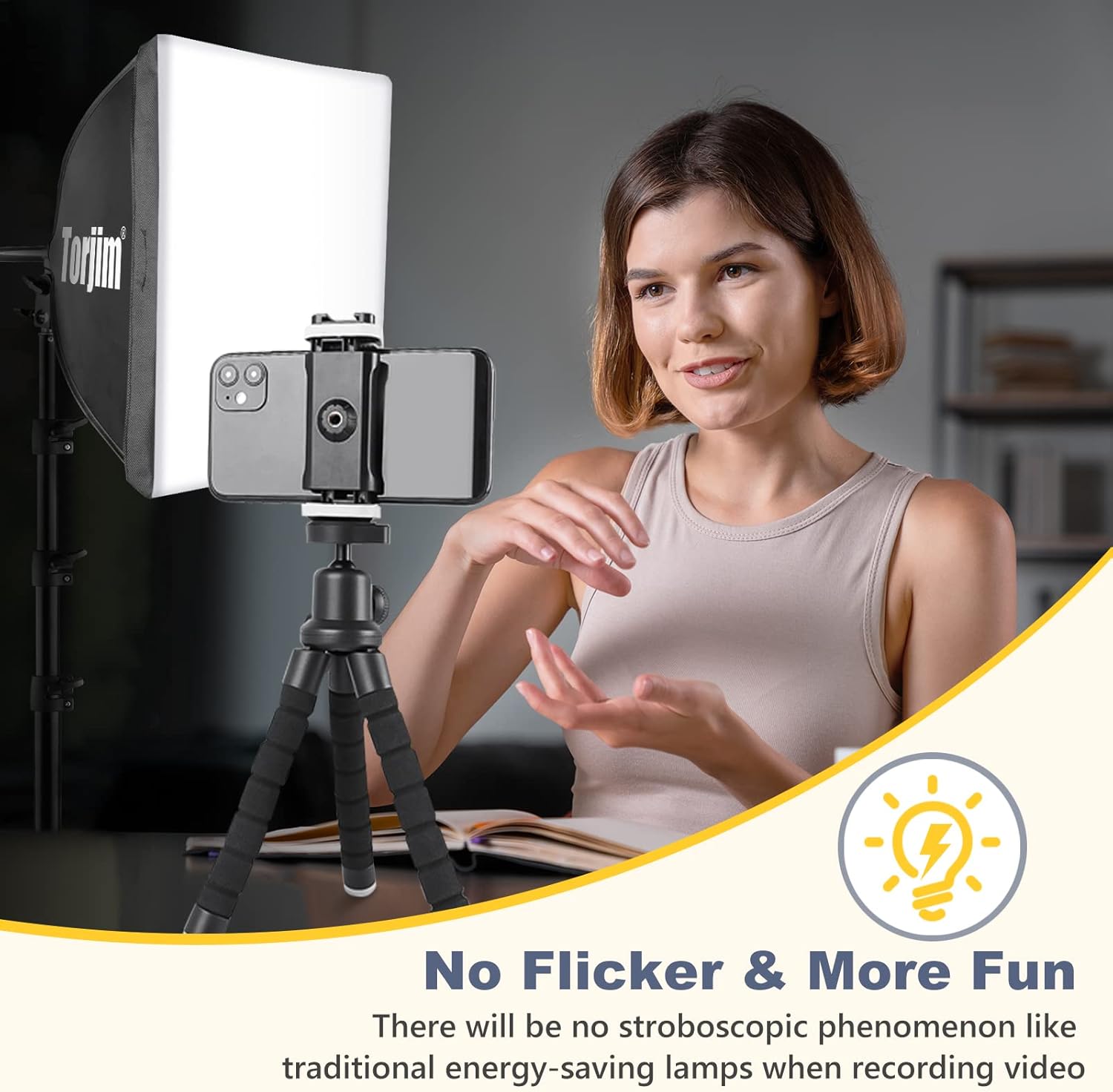 Torjim Softbox Photography Lighting Kit, 16'' x 16'' Professional Softbox Lighting Kit with 85W 3000-7500K LED Bulbs, Studio Lights for Photography/Video Recording/Live Streaming/Portraits Shooting-4