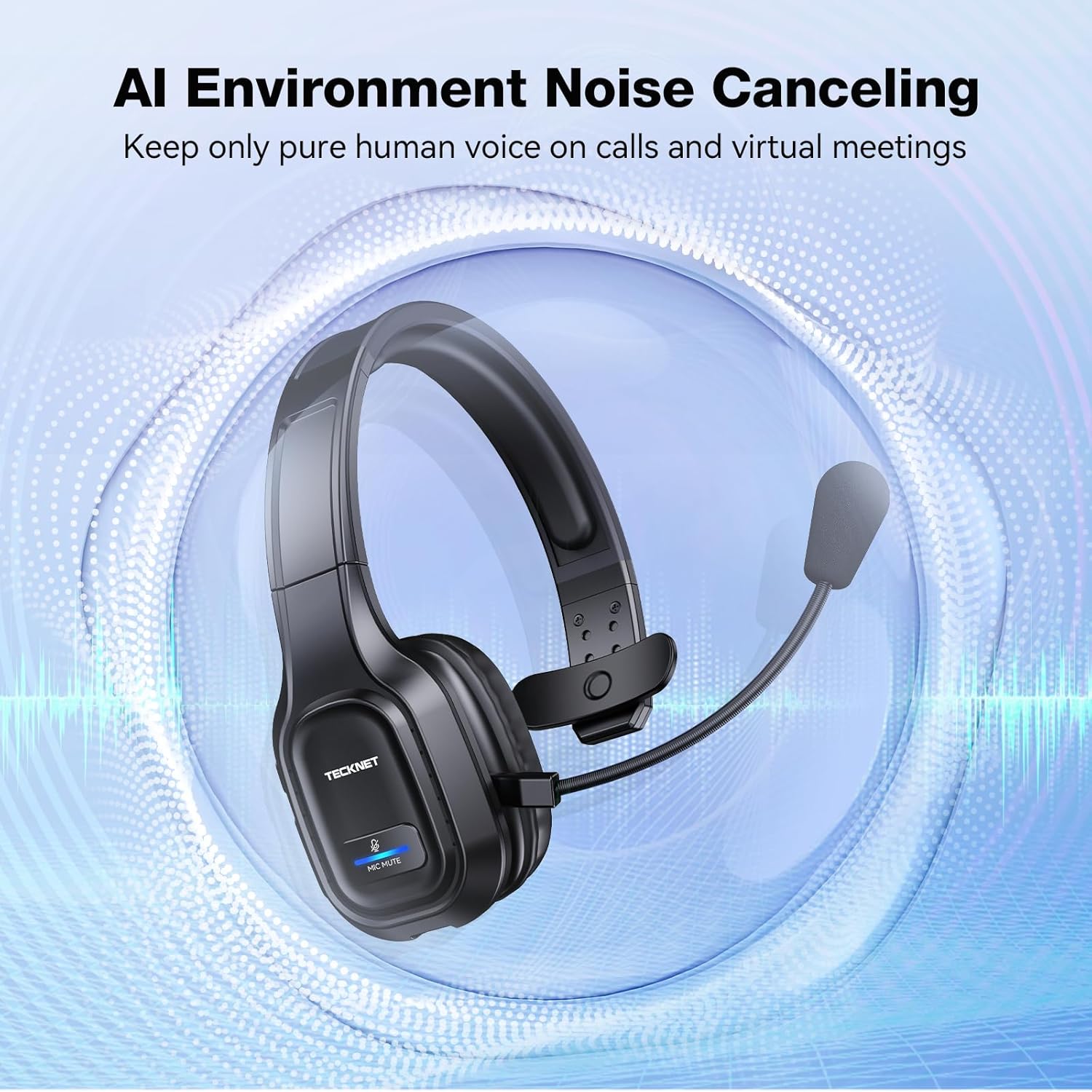 TECKNET Bluetooth Wireless Headset with Microphone for PC, Trucker Bluetooth Headset with AI Noise Cancelling & Mute Button, Bluetooth Headset for Computer Work from Home Office Call Center-1