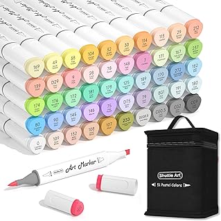 Shuttle Art Pastel Alcohol Markers Brush tip, Dual Tip Brush & Chisel Tip Art Marker Set, 50 Colors plus 1 Blender Marker Pens with Case Perfect for Illustration Students Adults Coloring