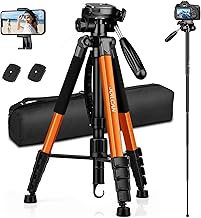 Camera Tripod, 72” Tripod for Camera Stand, Aluminum Heavy Duty Tripod for Video Photo, 5 in 1 Travel Camera Tripod & Monopod Compatible with Canon Nikon Cameras DSLR Camcorder Projector Phone