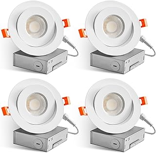 LMP 4 Pack LED Recessed Lighting 4 Inch, Selectable 2700K/3000K/3500K/4000K/5000K, Dimmable Canless Lights with Junction Box, 10W, 900 LM Brightness, CRI90+, Dimmable Can Lights Downlight