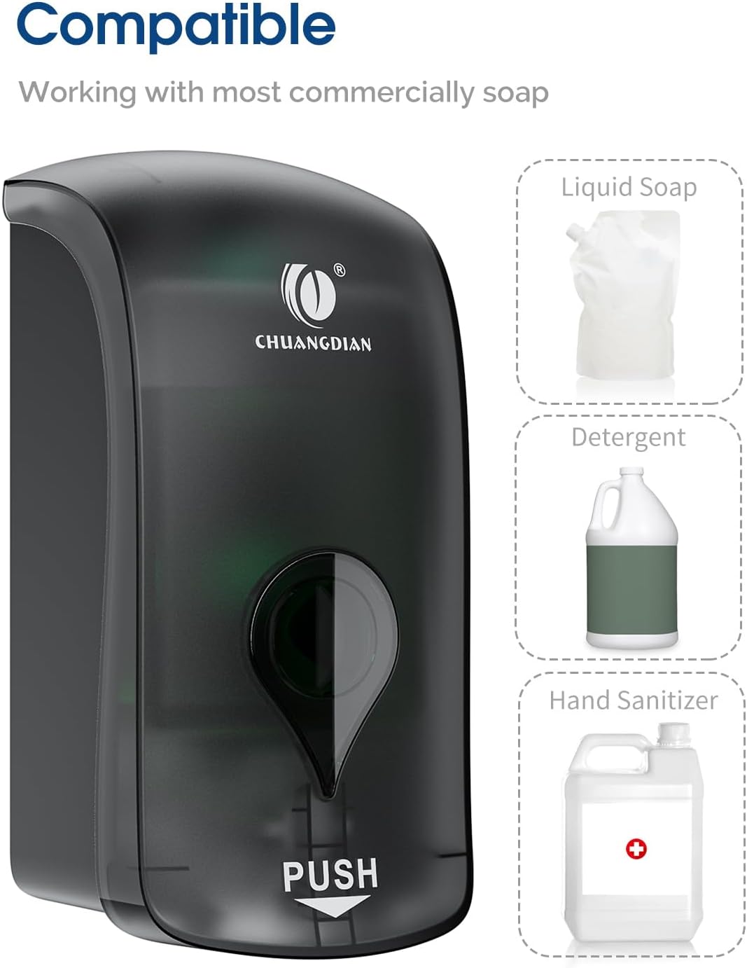 Manual Foam Soap Dispenser, 35oz (1000mL) Commercial Refillable Foaming Soap Dispenser-Transparent Black, CHUANGDIAN-7