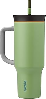 Owala Stainless Steel Triple Layer Insulated Travel Tumbler with Spill Resistant Lid, Straw, and Carry Handle, BPA Free, 40 oz, Green (Brave Adventures)