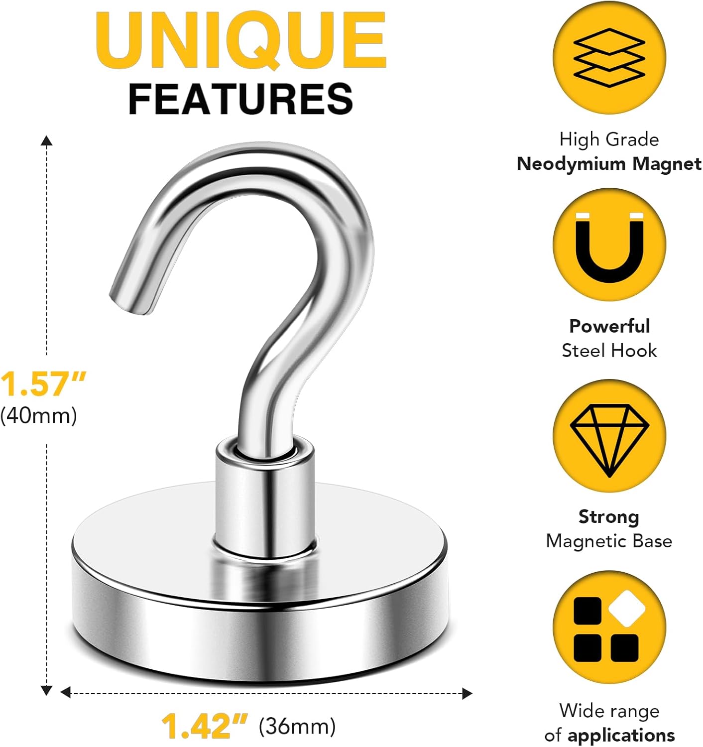 DIYMAG Strong Neodymium Magnetic Hooks, 150 Lbs Heavy Duty Rare Earth Magnets with Hook, Strong Corrosion Protection Facilitate Hook 3 Packs-1