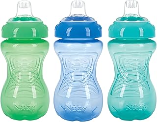 Nuby 3 Pack No Spill Toddler Sippy Cups - Toddler Cups Spill Proof with Easy and Firm Grip - Toddlers Cups - Blue, Aqua, Green