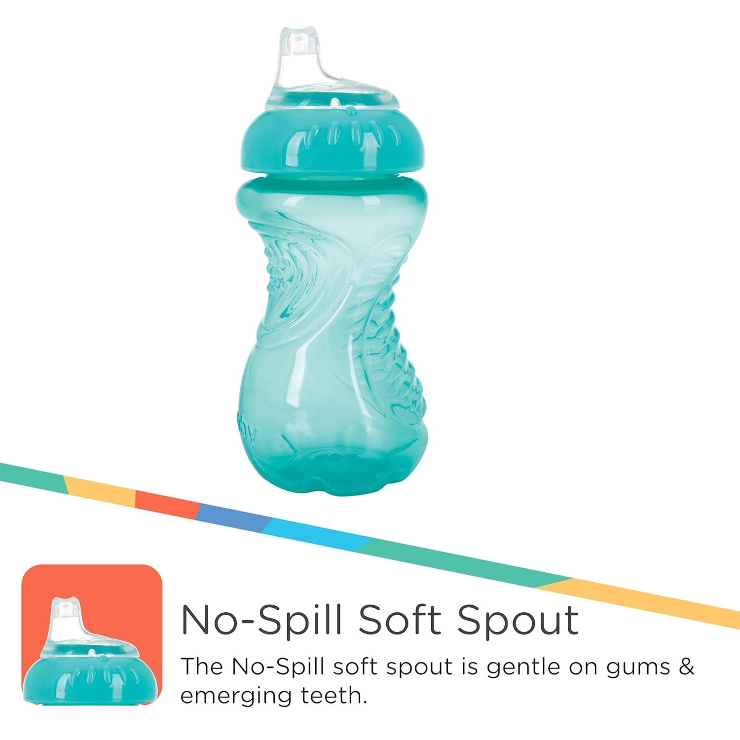 Nuby 3 Pack No Spill Toddler Sippy Cups - Toddler Cups Spill Proof with Easy and Firm Grip - Toddlers Cups - Blue, Aqua, Green-2