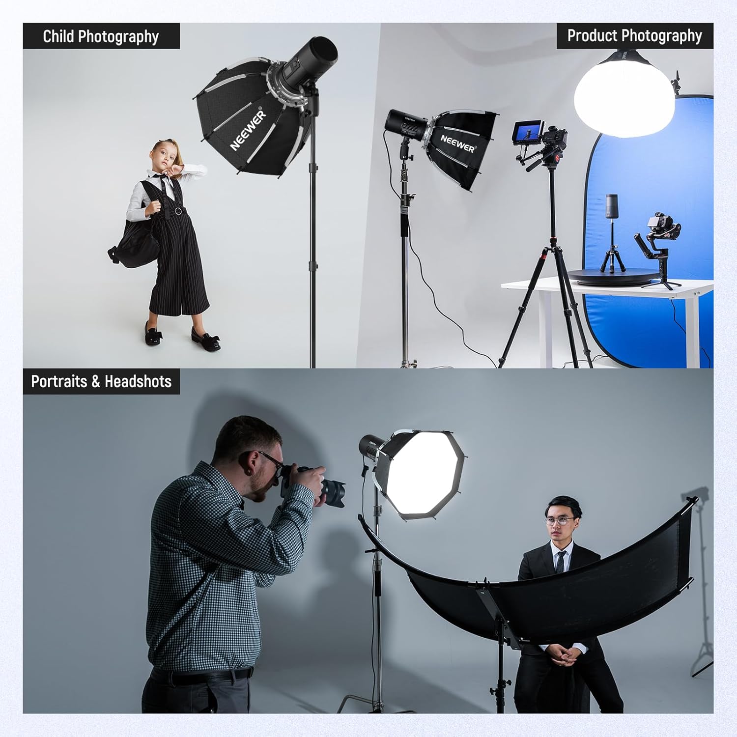 NEEWER 17.7"/45cm Octagonal Softbox Bowens Mount, Quick Folding Quick Set Up with Diffusers/Honeycomb Grid/Bag for Q4 RGB CB60 MS60B MS60C MS150B Compatible with Godox Aputure Video Studio Light, NS1P-5