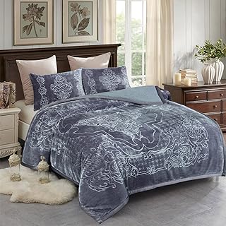 JML Sherpa Flannel Blanket 3-Piece, 3-Ply Warm Heavy Bed Blanket with 2 Pillow Shams, Solid Grey Thick Winter Blanket, King (79"x91")