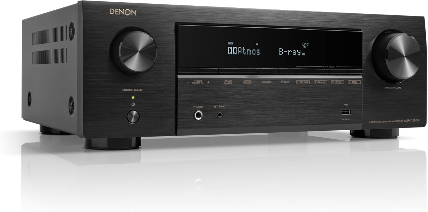 Denon AVR-X1800H 7.2 Channel AV Receiver - 80W/Channel, Wireless Streaming via Built-in HEOS, WiFi, & Bluetooth, Supports Dolby Vision, HDR10+, Dynamic HDR, and Home Automation Systems-3