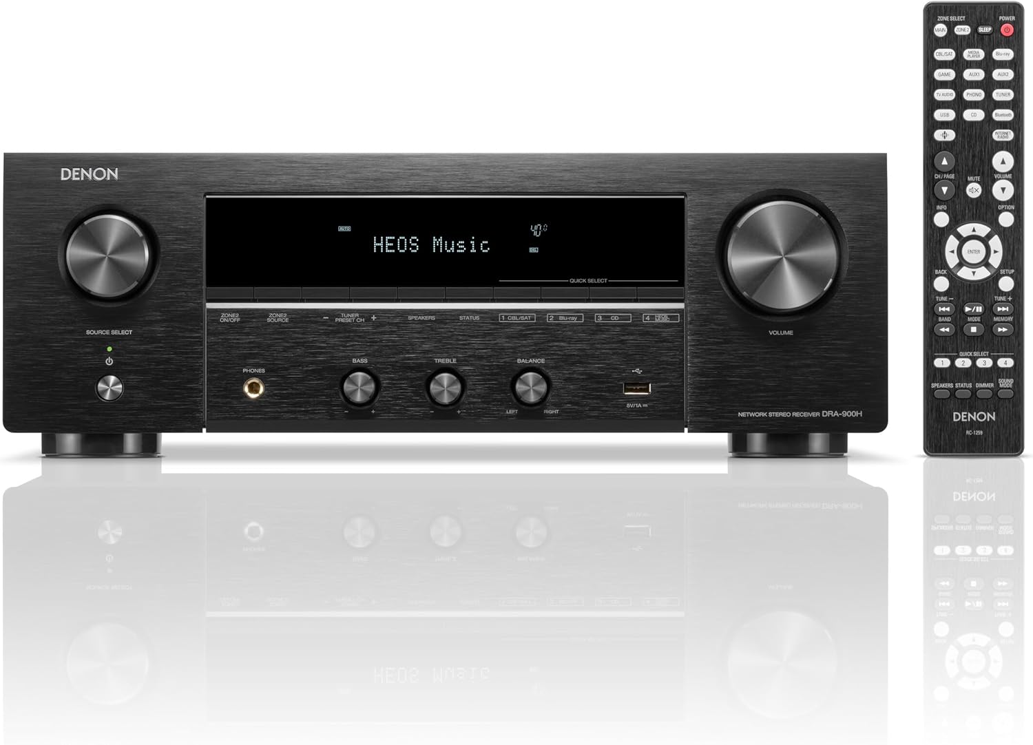 Denon Receiver DRA-900H - 2-Channel Stereo Network Receiver - 100W/Ch. Hi-Fi Amplification, Built-in HEOS, HDCP 2.3 Processing with ARC/eARC Support, Dolby Vision, HLG, Dynamic HDR-0